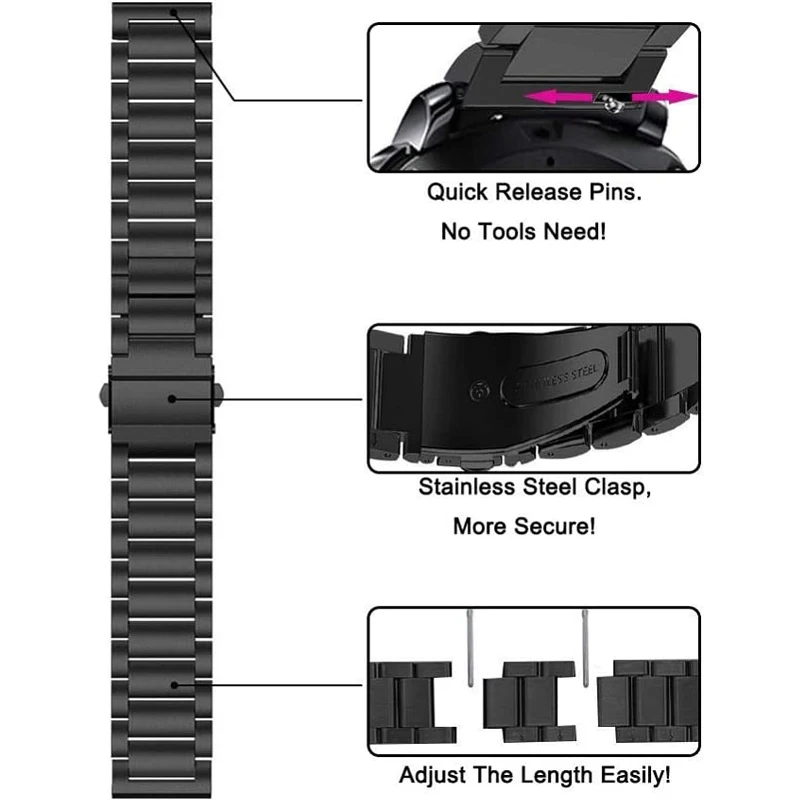 20mm 22mm 24mm Watch Strap for Samsung Galaxy Gear S3 Watchband Classic Active2 Stainless Steel Bracelet for Huawei Amazfit Band