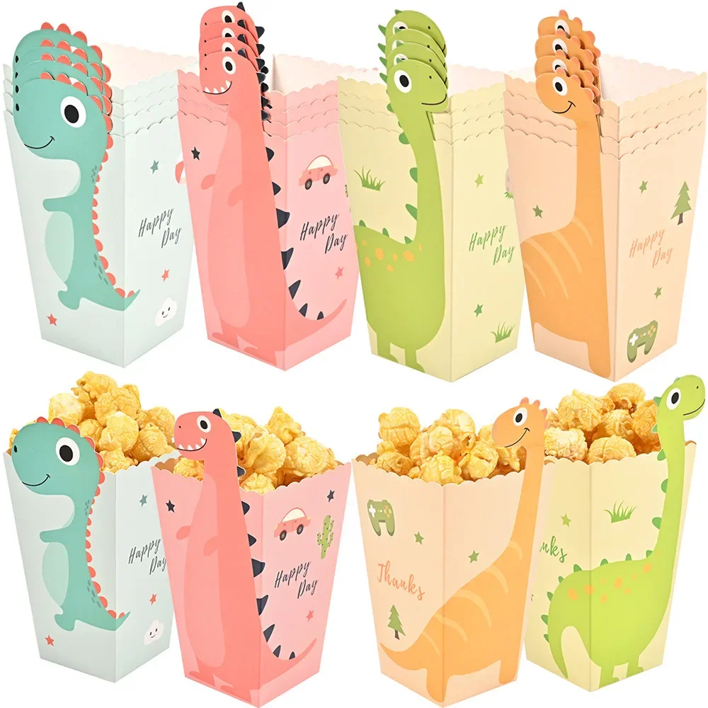 4pcs Cartoon Dinosaur Pop Corn Boxes Jungle Safari Dinosaur Party 1st Kids Birthday Party Decor Dino Dinosaur Roar Parti