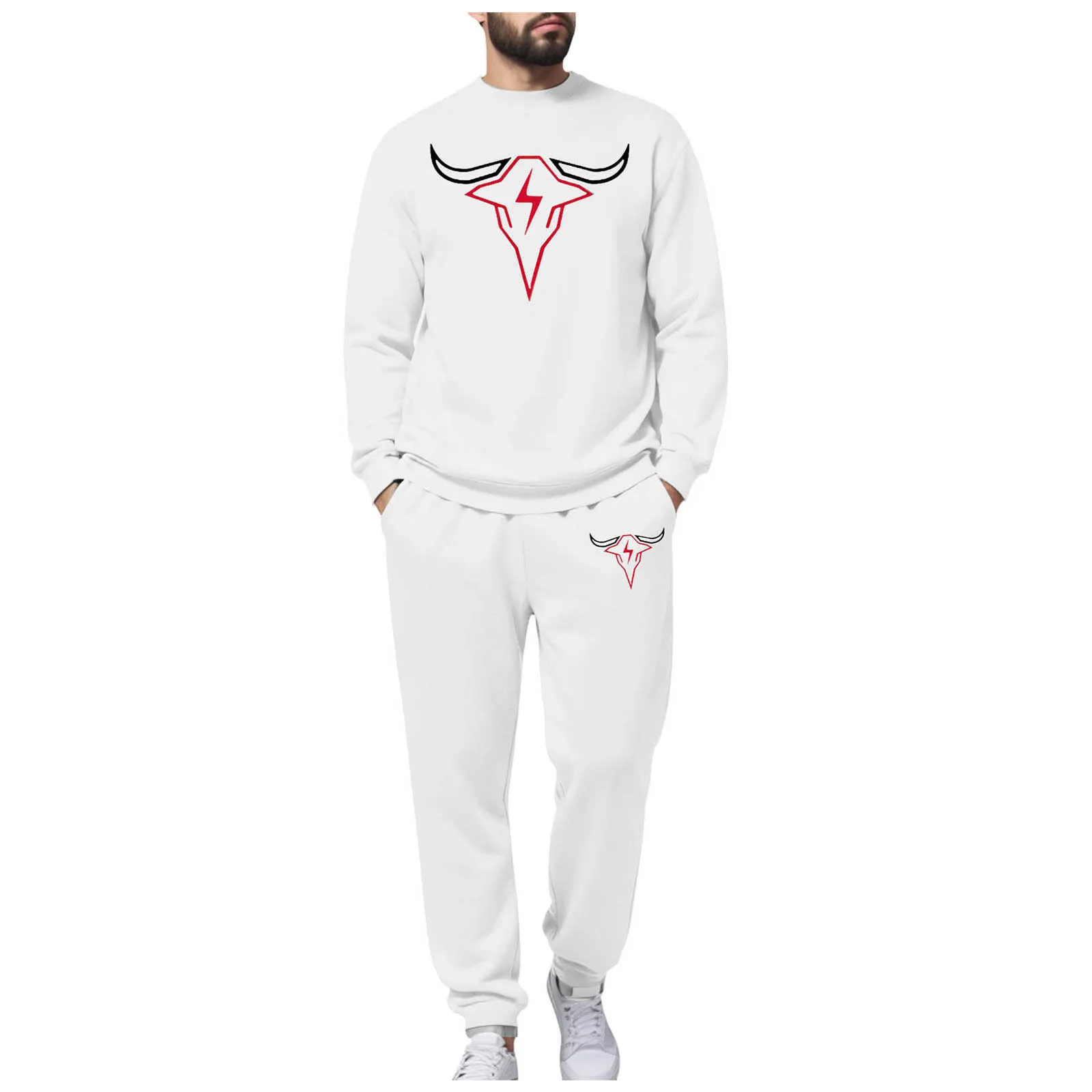 6 أزرار الدعاوى للرجال الرجال الجولة الرقبة البلوز و الكفة Sweatpants دعوى هندسية القرن الرجعية طباعة ضوء بذلة رياضية الرجال #5