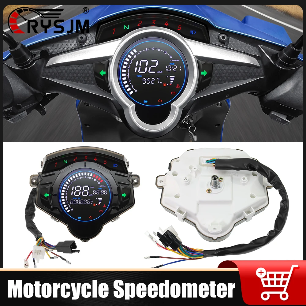 

RYSJM Motorcycle Speedometer Tachometer Dashboard Fuel Level Gauge Water Temp Voltage Alarm Signal Light Indication For YAMAHA
