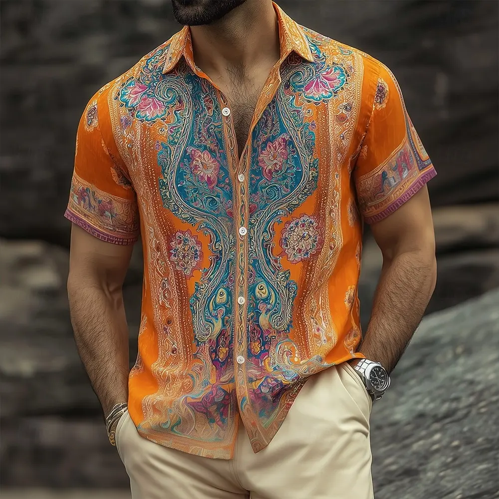 

Men's Paisley Floral Ethnic 3D Print Short Sleeve Shirt Retro Streetwear Vacation Tops Blue Pink Orange Green Spring Summer