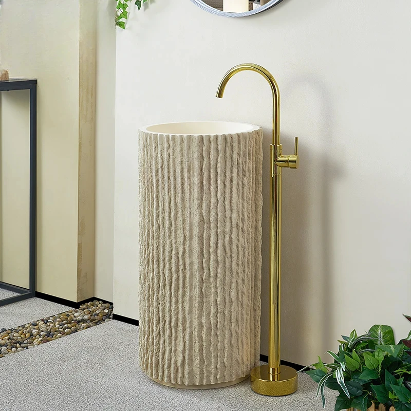 

Outdoor Courtyard Art Basin Wash Basin Designer Pedestal Basin Integrated Floor Creative Cylindrical Sink