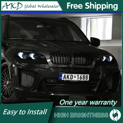 Car For BMW X5 E70 2007-2013 Headlights DRL Hella 12V H7 LED Bi Xenon Bulb Fog Light AKD Car Decorations Accessory E70 Head Lamp