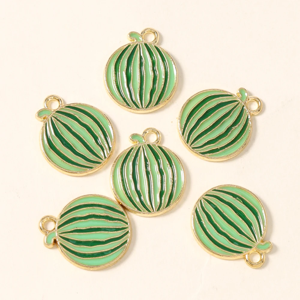 20pcs 15*17mm Gold Plated Enamel Kawaii Watermelon Pendant Charms For Cute Earrings Bracelet DIY Handmade Jewelry Making Craft