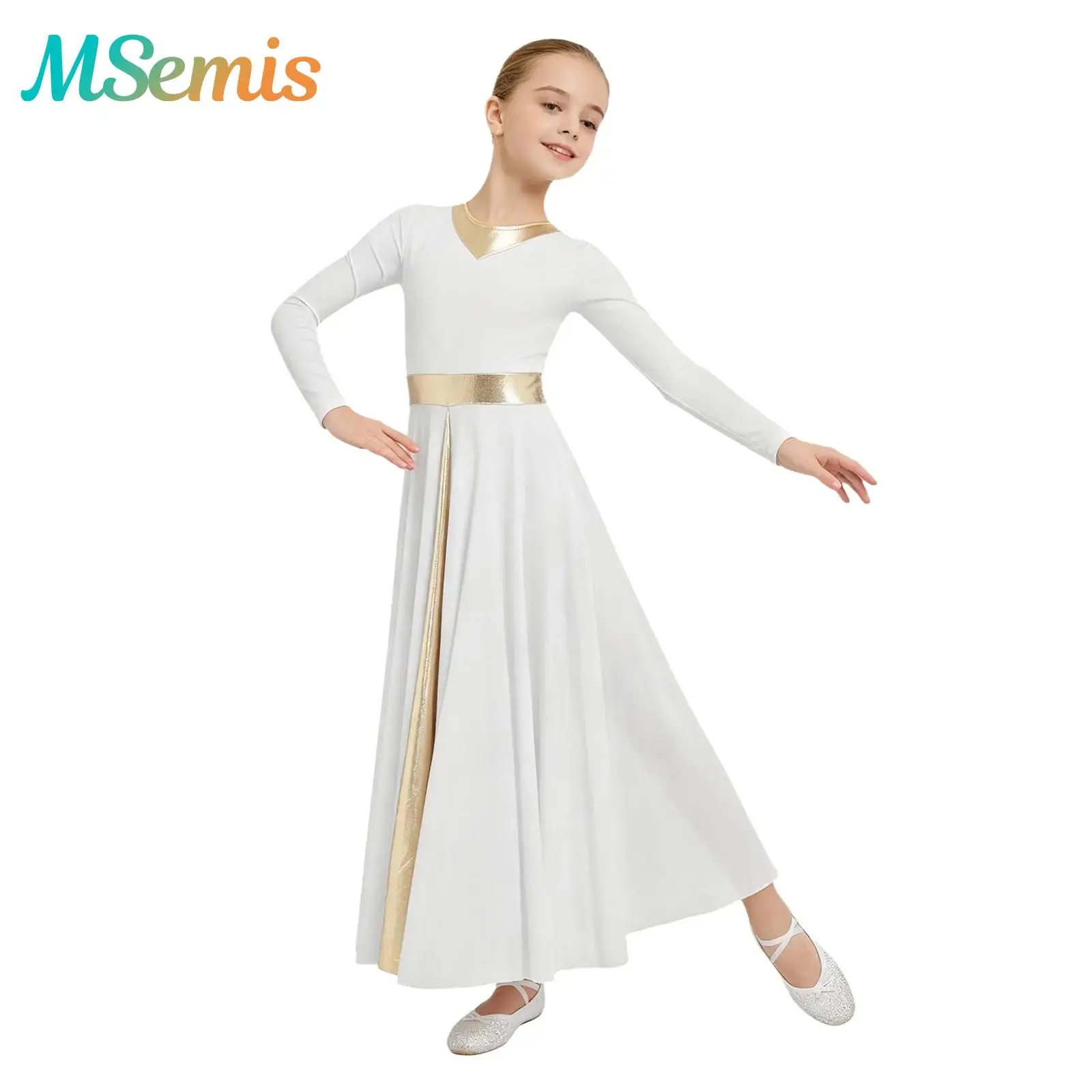 

Детское платье макси для девочек для балета и лирического танца, с длинным рукавом, для выступлений, литургии, церковных служб, танцевальный костюм