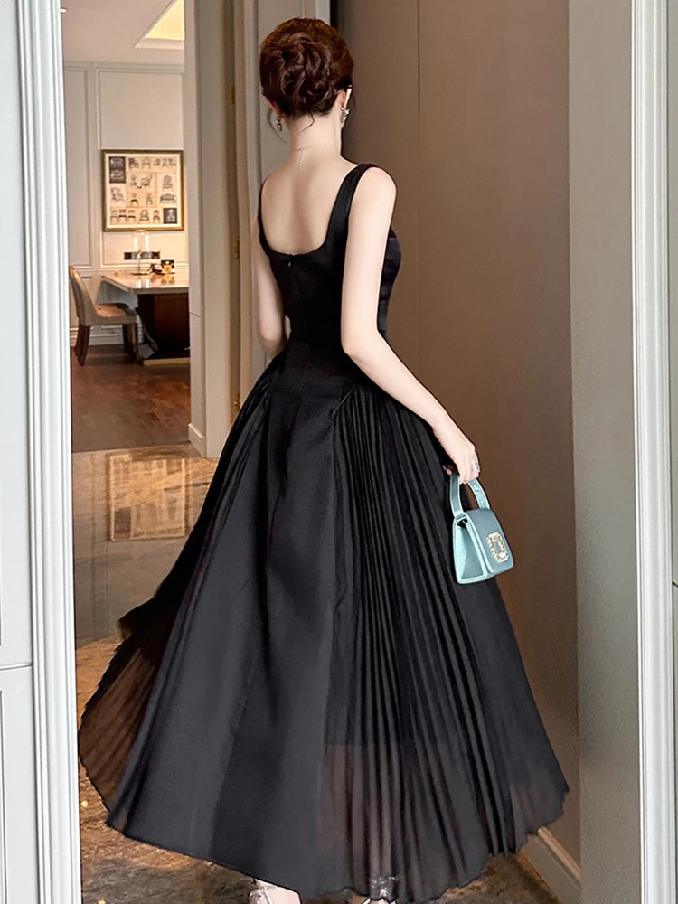 Women Clothes Retro Black Sweet Sexy Sleeveless Slim Evening Gown Dress Elegant Party Birthday Vestidos Robe Formal Occasion New