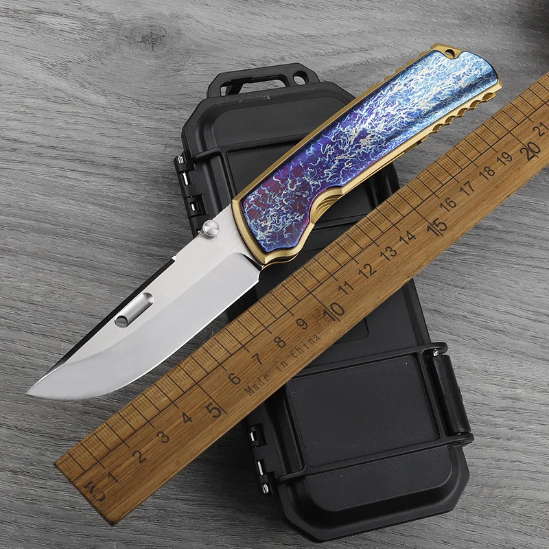 

VG10 steel sheet color titanium alloy handle folding knife, outdoor self-defense survival camping hiking portable tool knife