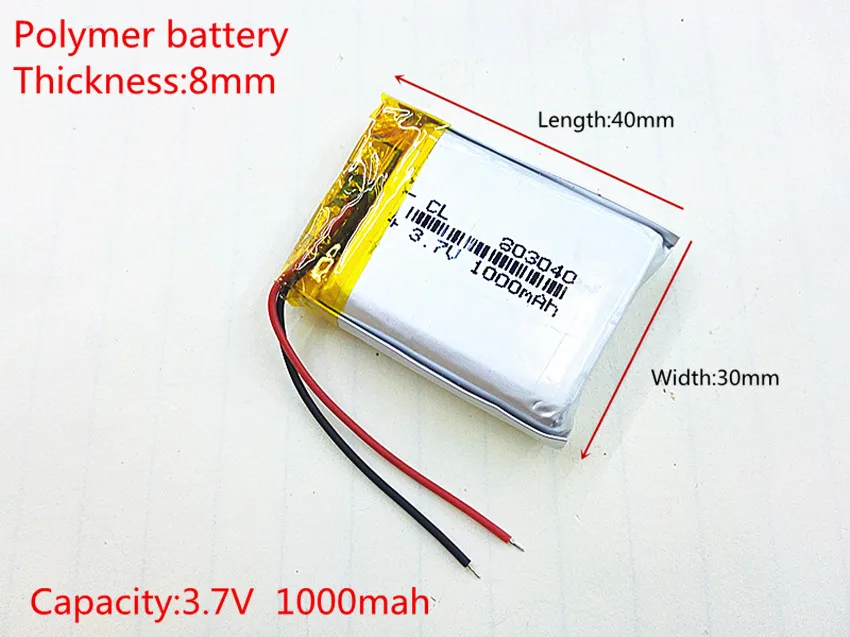 3.7V,1000mAH,[803040] PLIB; polymer lithium ion / Li-ion battery for GPS,mp3,mp4,mp5,dvd,bluetooth,model toy