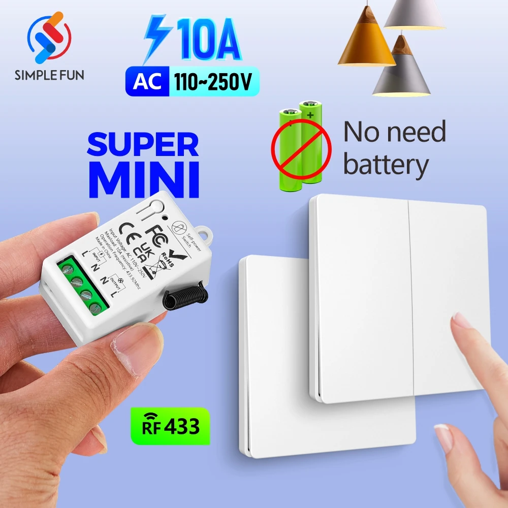 Mini RF Smart Light Switch 110V 220V 230V Self Power Wireless Wall Switch No Battery Support Power Restoration Status Setting
