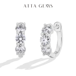 ATTAGEMS Three Moissanite Diamond Earrings for Women Round  Cut 1.8 CTW Hoop Earrings S925 Sterling Silver Wedding Daily Jewelry