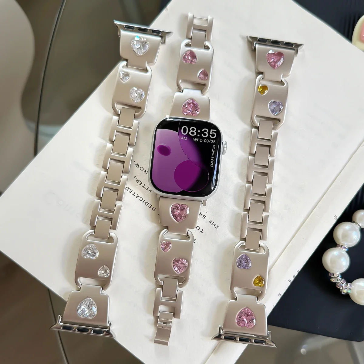 الحب القلب ستار اللؤلؤ الفولاذ المقاوم للصدأ حزام ل أبل ساعة S11 10 46 مللي متر 42 مللي متر ساعة معدنية Baracelet ل S9 8 7 45/44 مللي متر الترا 49 مللي متر #2