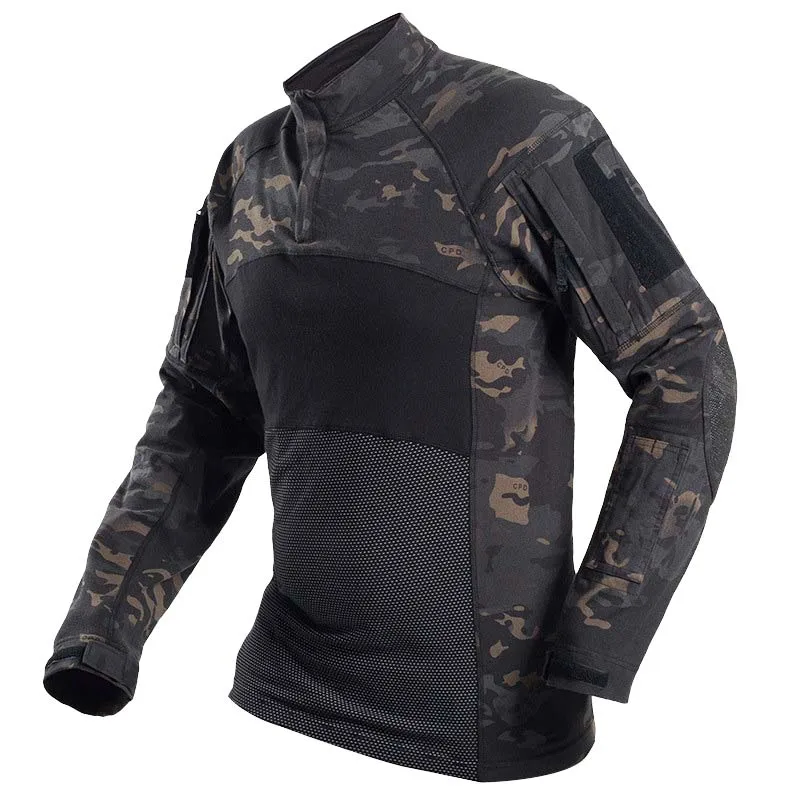 

Mens Combat Shirts 1/4 Zip Long Sleeve T-Shirts Tactical Hunting Clothes Outdoor Hiking Shirt Casual Pullover Tops