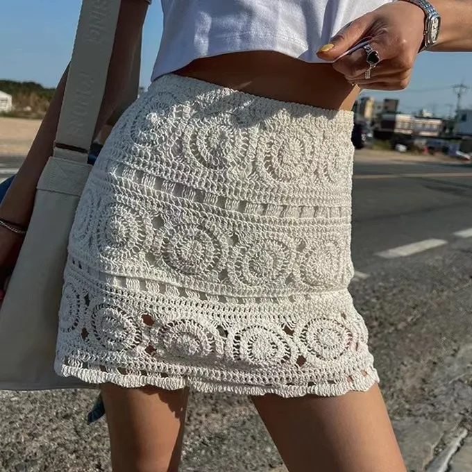 

Summer Mini Skirts Women Crochet Lace Skirts Women Wrapped Hip Skirt