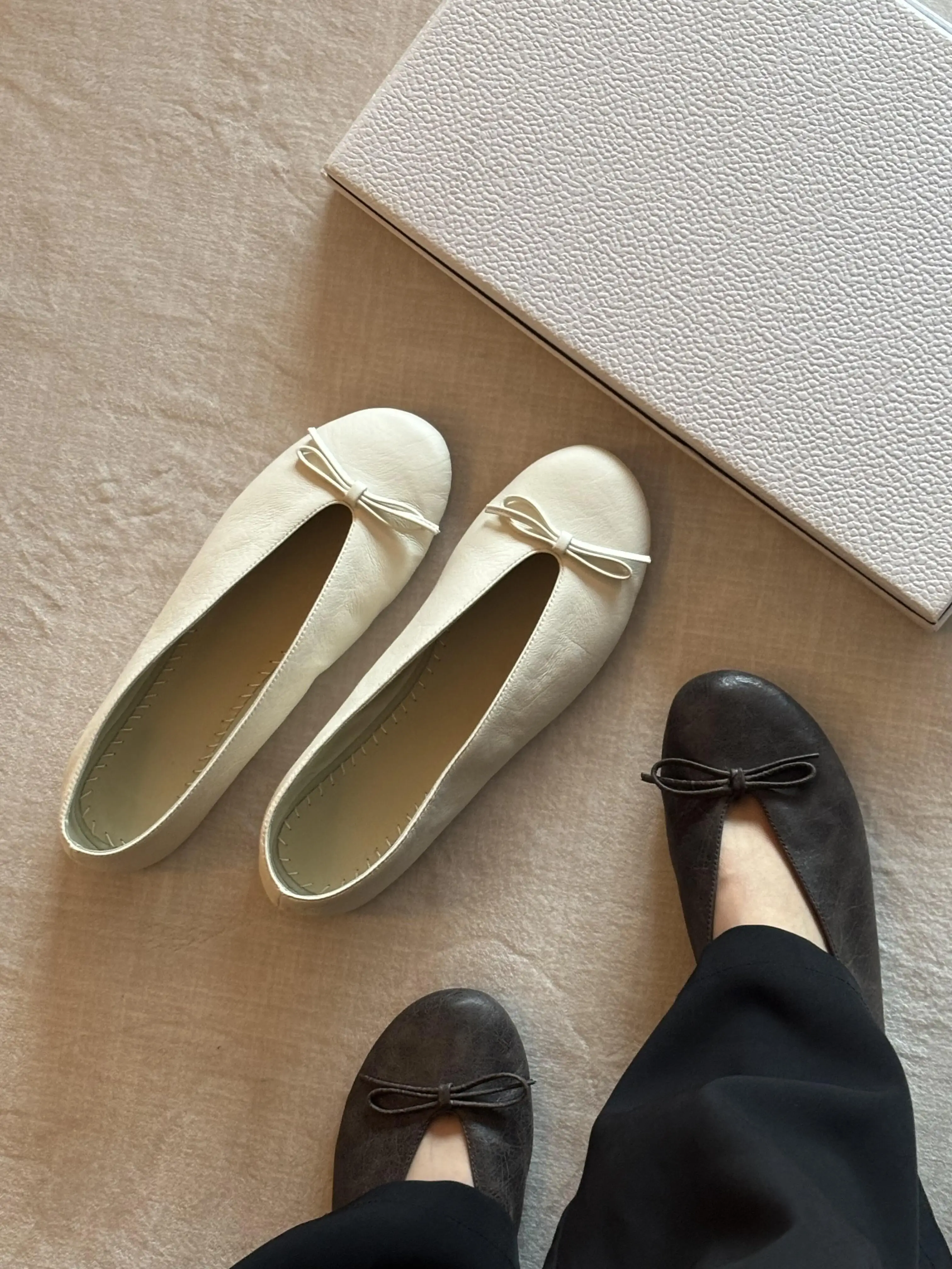casual-knot-leather-version-flat-round-head-ballet-grandma-shoes-commute-soft-bottom-slip-on-women's-fashion-shoes