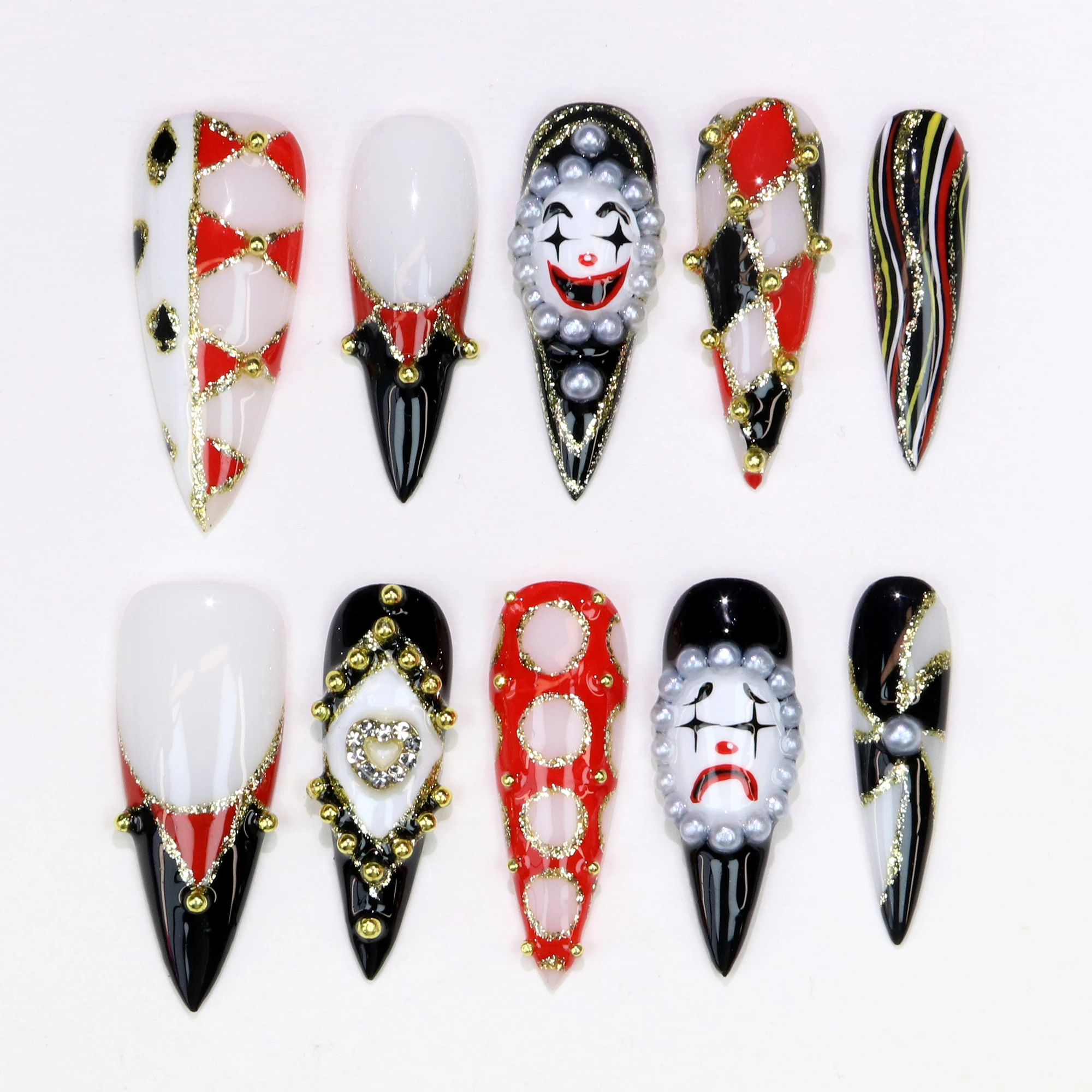 10Pcs 3Dl handmade Ghost Manicure Press On Nails, Acrylic Fake Handpainted Custom Design All Saints' Day Adhesive Nail File Set