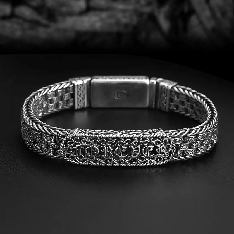 

Style Retro Men Bracelet Jewelry Fashion and Generous Silver Bracelet Woven Triplex Row Grass Pattern Bracelet Chain Gift