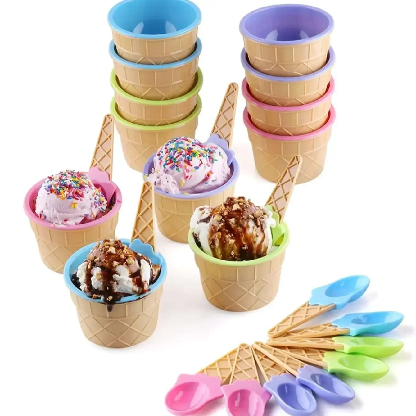 1 set -Candy colored ice cream shaped plastic bowl, dessert ice cream bowl