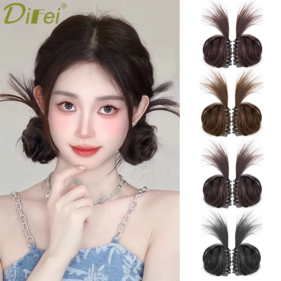 DIFEI Synthetic Wig Grasping And Clamping Double Ball Heads And Contracting Out One-piece Female Spice Girl's New Ball Head