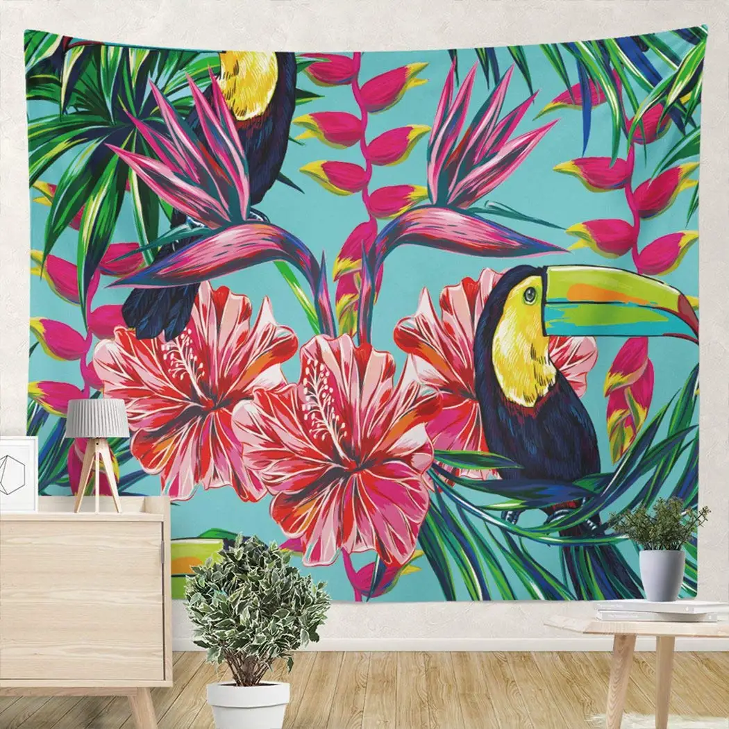 

Toucan Birds Tapestry Tropical Plants Wild Animals Tapestry Exotic Toucan Tapestries Wall Hanging Decor for Living Room Bedroom