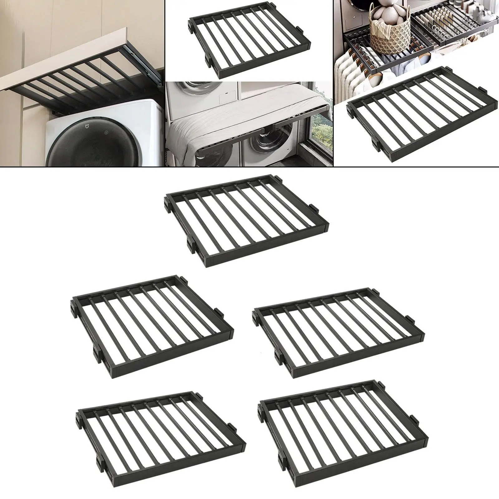 Clothes Drying Rack Drawer Type with Sliding Rail Multifunction Built in Space Saver above Washing Machine Pull Out Hanging Rod