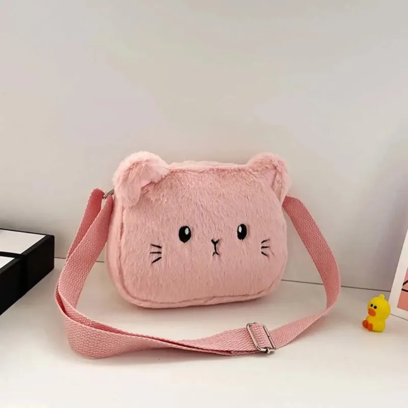 Bolso cruzado de dibujos animados de gatito de felpa para niños, bolsos de hombro japoneses personalizados, Cartera de viaje versátil, a la moda, nuevo