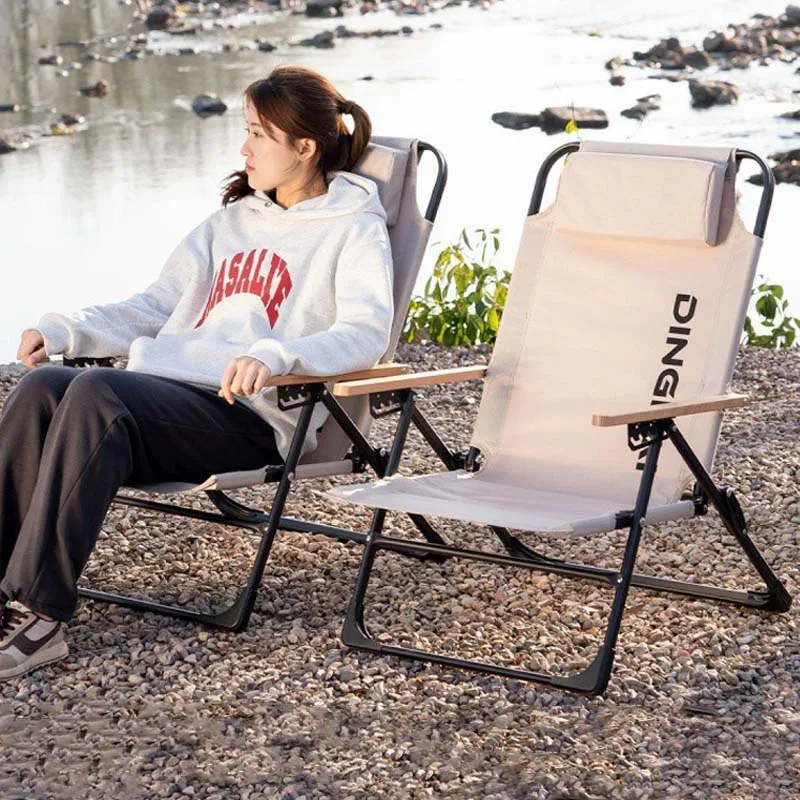 Outdoor Folding Chair Portable Camping Reclining Chair Angle Adjustable With Detachable Pillows High Backrest Fishing Chair