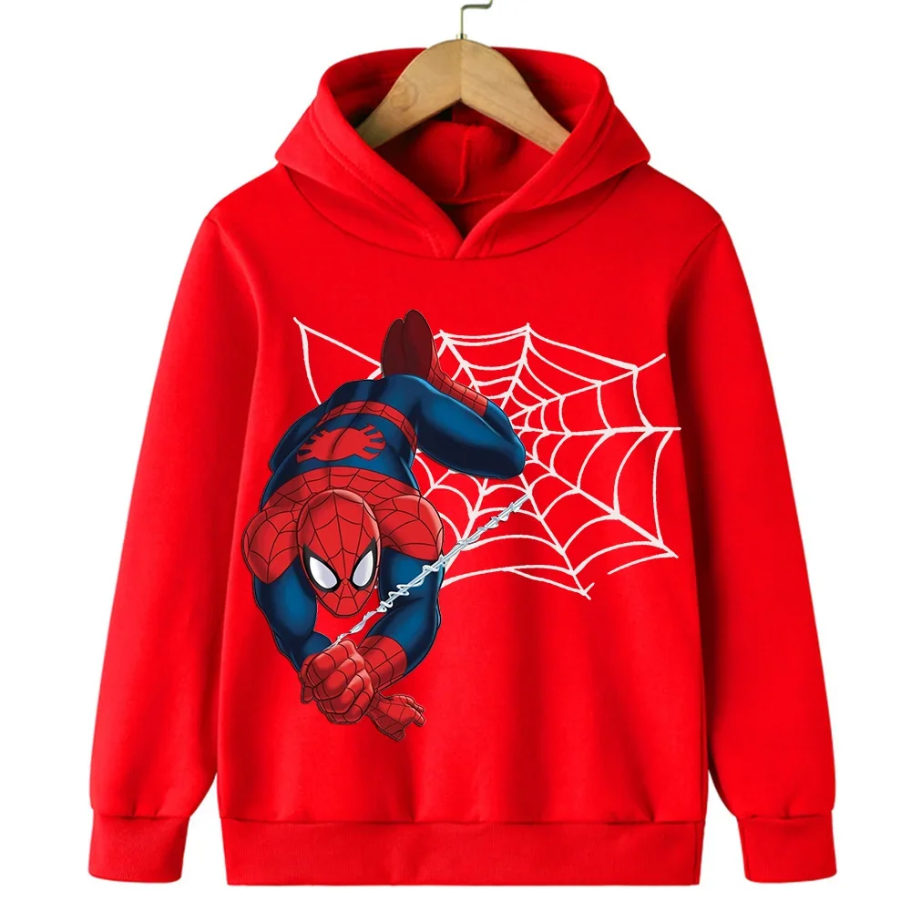 Anime Cartoon Spider Man Printed Children's Hooded Sweatshirt for Boys and Girls Aged 3-13 Autumn and Winter Top Hooded Pullover