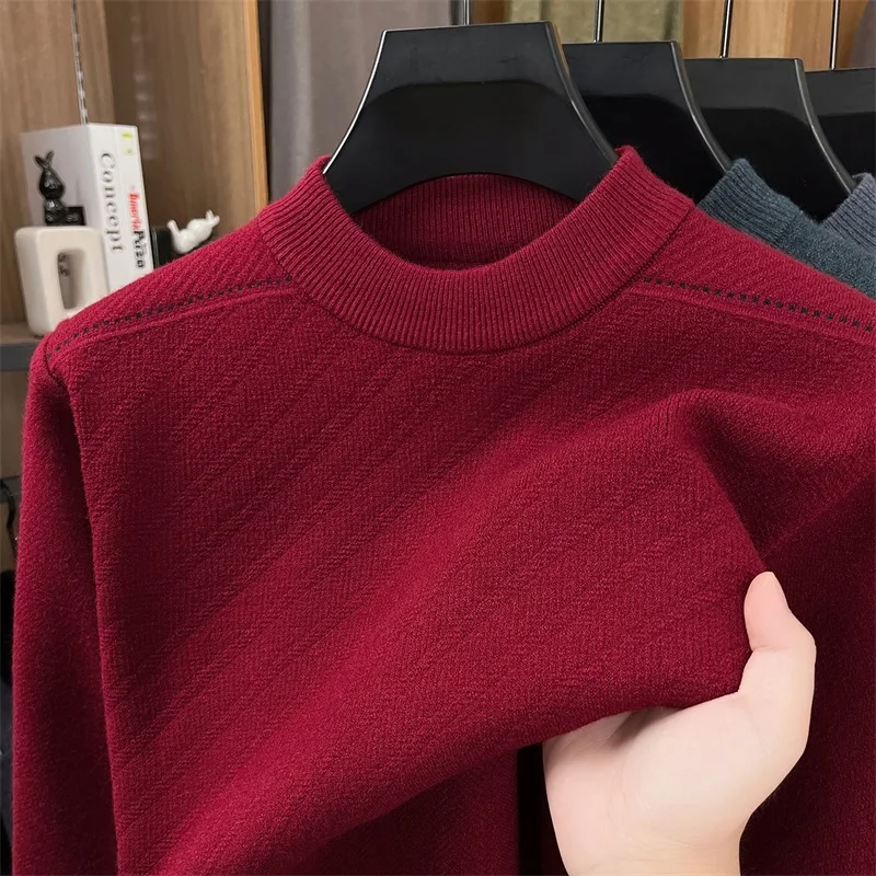 

Мужской зимний вязаный свитер Thiened f с высоким воротником, красное теплое нижнее белье большого размера с вышивкой для папы средней длины