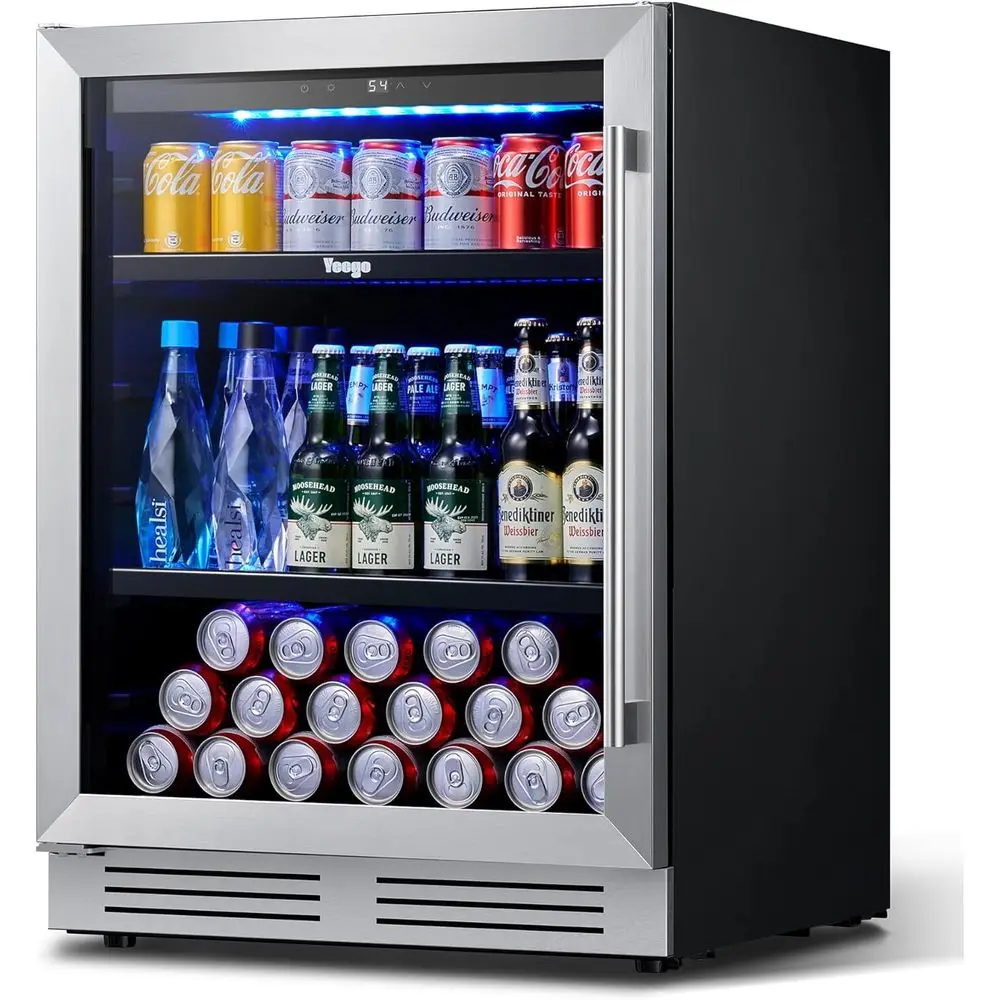 

24 Inch 180-Can Mini Fridge with Glass Door, 34-54°F Under-Counter Cooler for Wine, Soda, or Bar Use