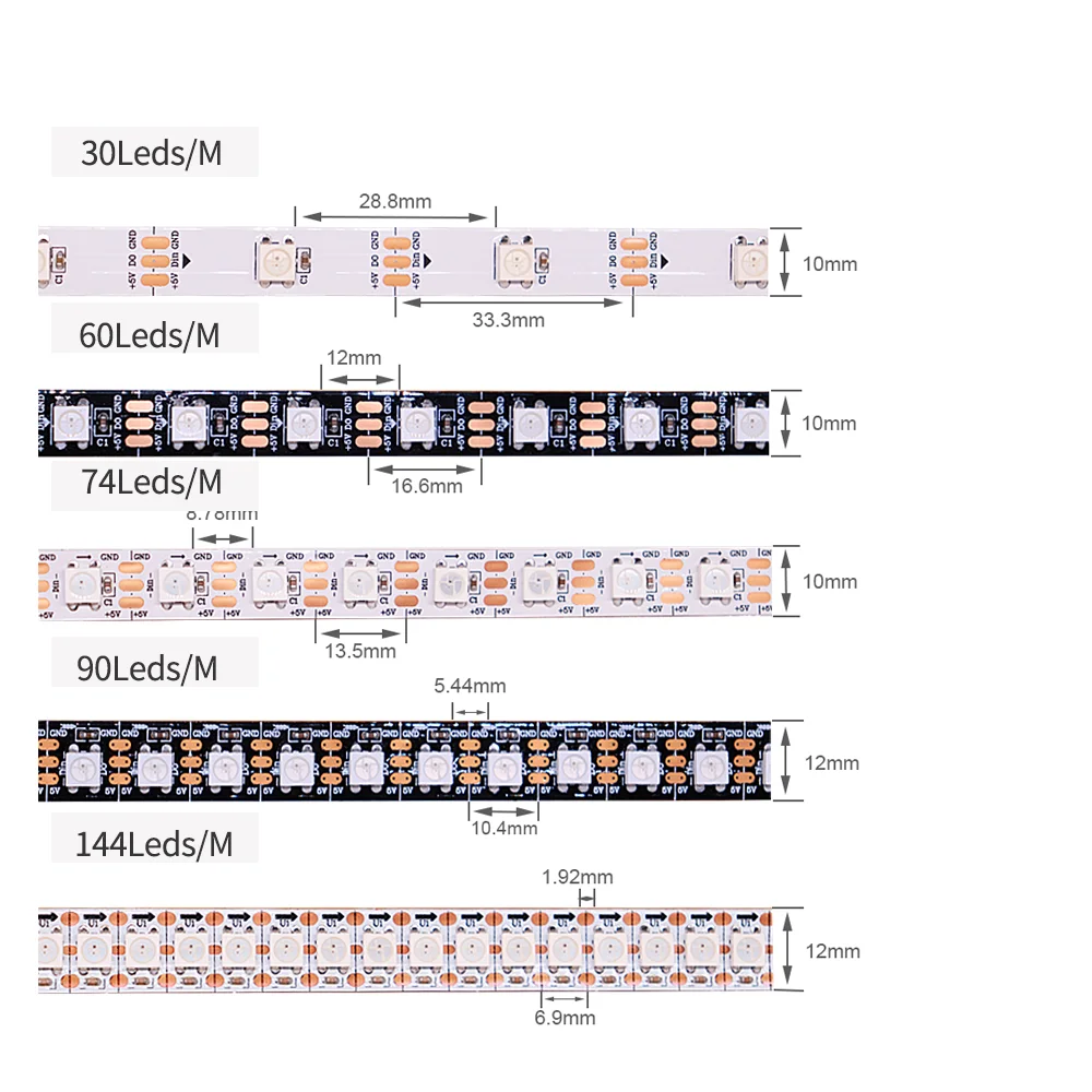 

WS2812 WS2812B Individually LED light strips 5050SMD RGBIC Programmable Smart pixel Led strip tape for Christmas stage KTV Decor