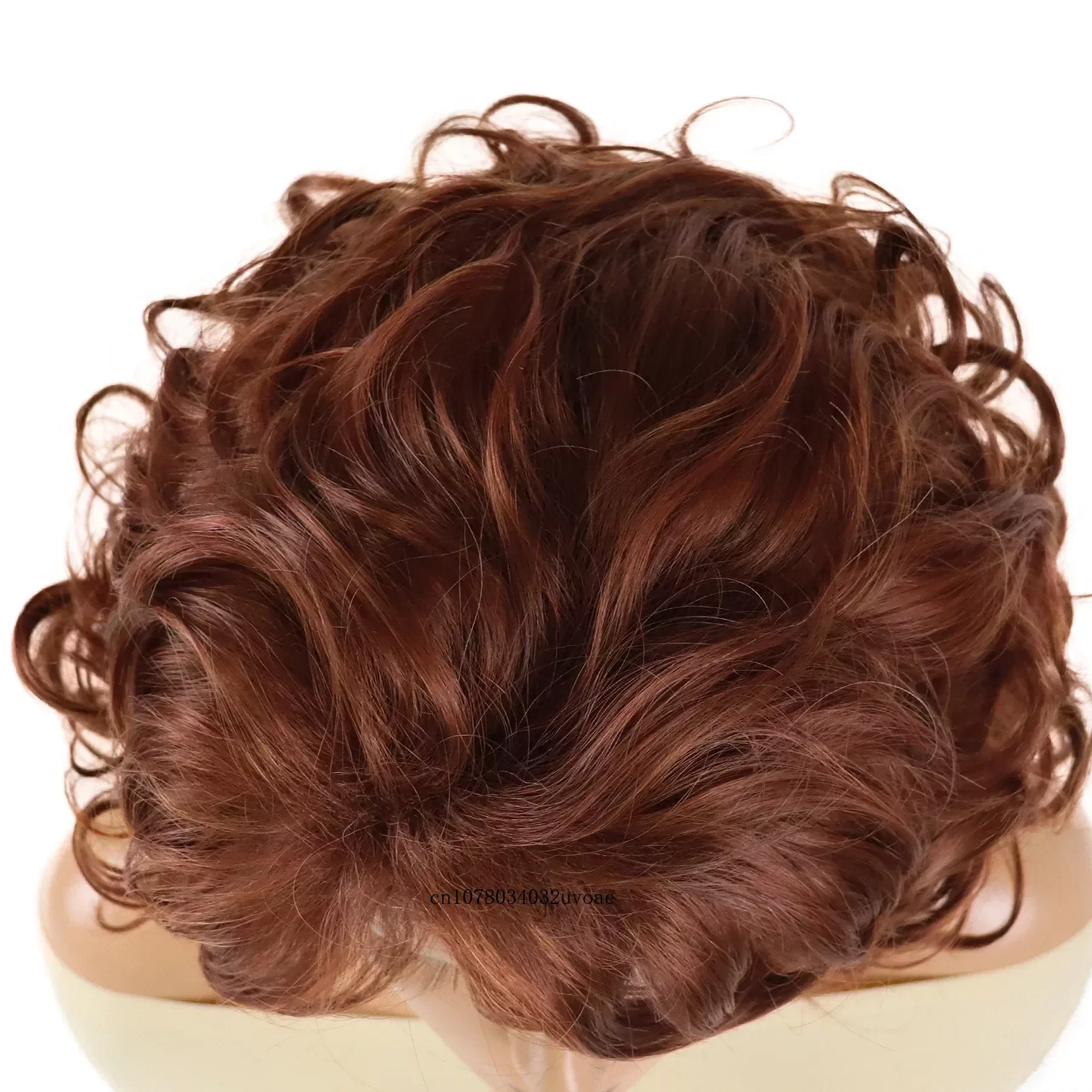 Synthetic Curly Hair Wigs for Ladies Natural Wig with Bangs Short Haircuts Wave Shoulder Length Red Brown Auburn Wig for Mother