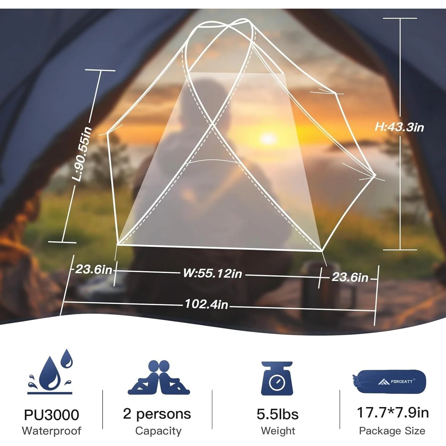 Forceatt Camping Tent 2 Person Backpacking Tent Waterproof & Windproof Ultralight Instant Tent with Rain Fly for Camping Hiking