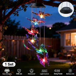 Butterfly Solar Wind Chime Light 120mAh Multicolor Light Waterproof Chandelier with Bell for Garden Home Yard Lawn Decoration