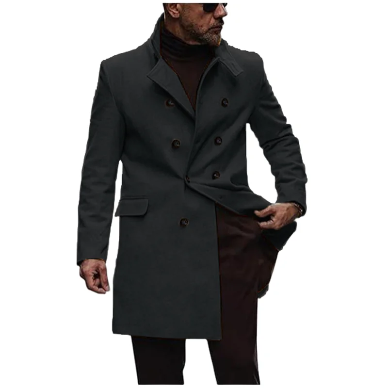 Man's Coat Winter Men's Clothing Wool Blend Lined Coats Double Breasted Daily Warm Long Jacket European Size M-XXL