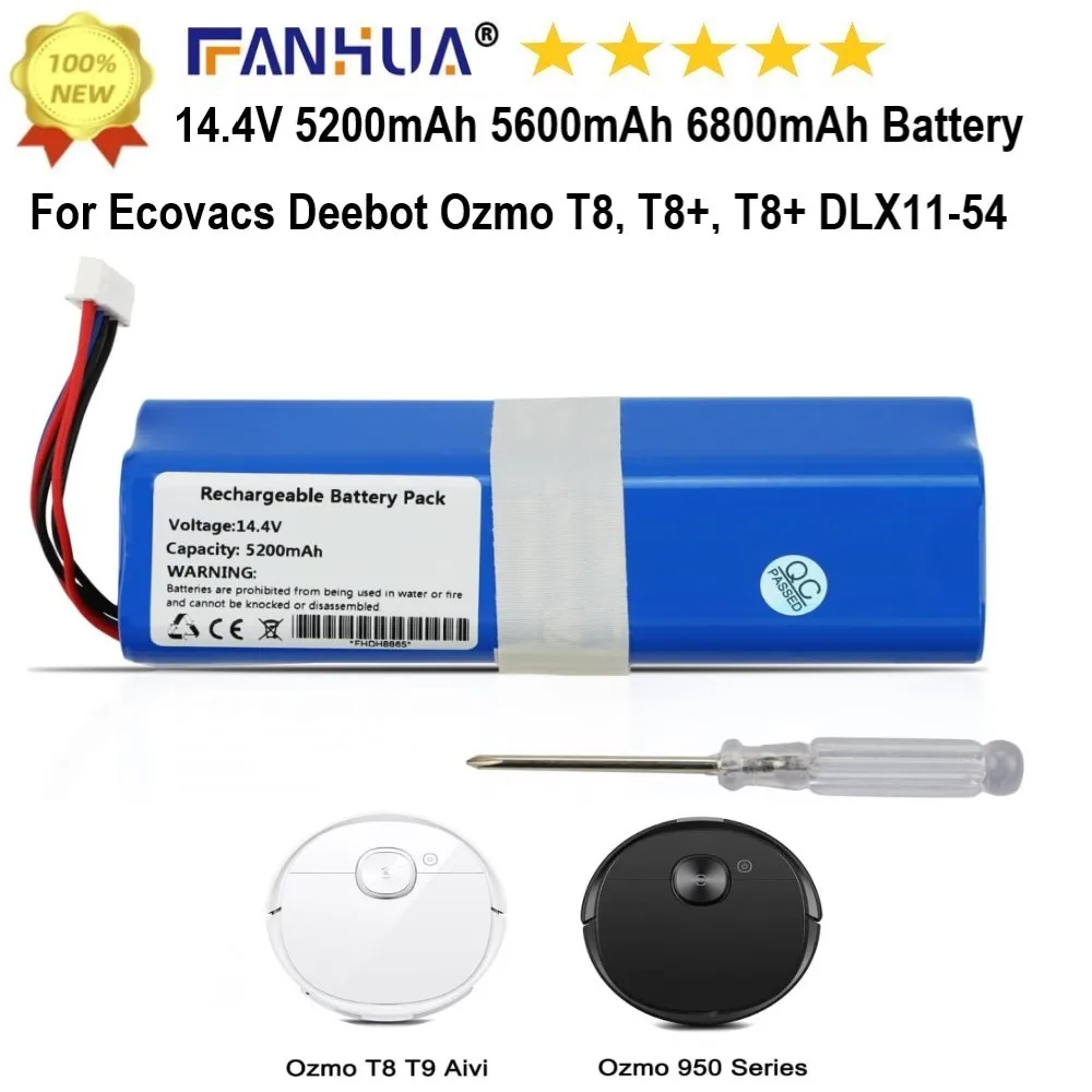 14.4V 6800mAh  Replacement for Ecovacs Deebot T8+ T9 T9+Deebot Ozmo 950 T10 DX65 DX93 DX96 Turbo X1 Plus DBX11-11/21 Battery