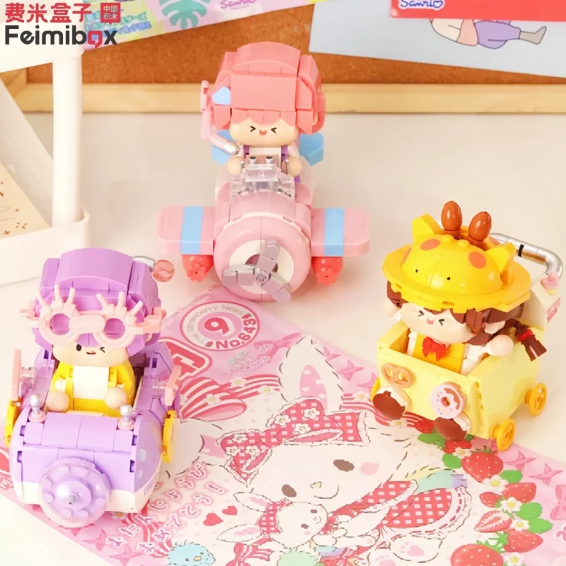 Feimibox montagem de veículos blocos de construção brinquedos bonitos ornamentos de mesa apresenta coleção quebra-cabeça pequena cena modelo tijolos