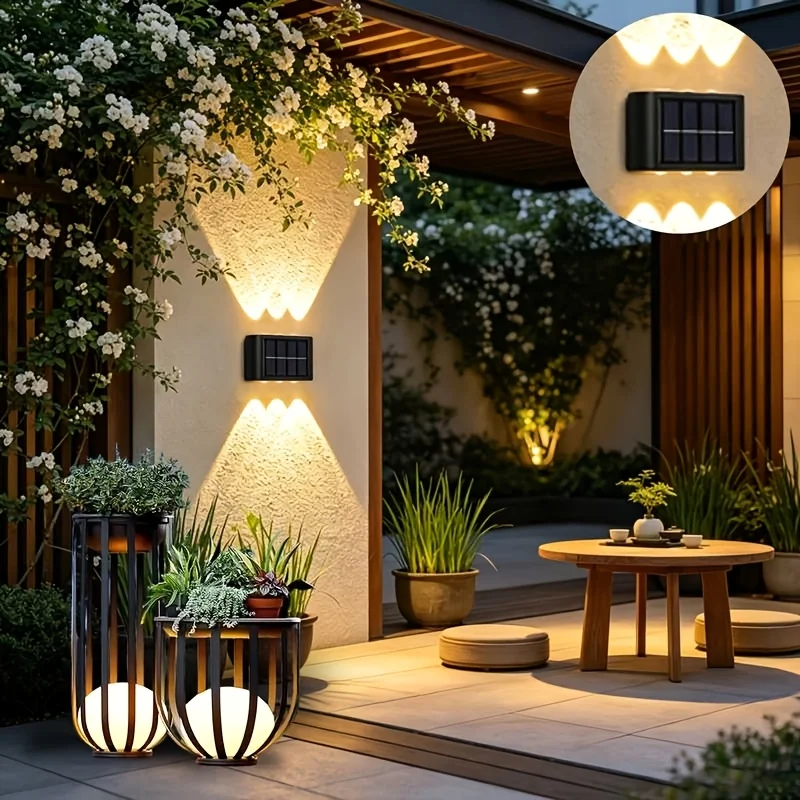 4PCS 6LED Solar Wall Washer Light Double Sided Glow Solar Wall Lamp Waterproof Outdoor Solar Light for Backyard Porch Wall Decor