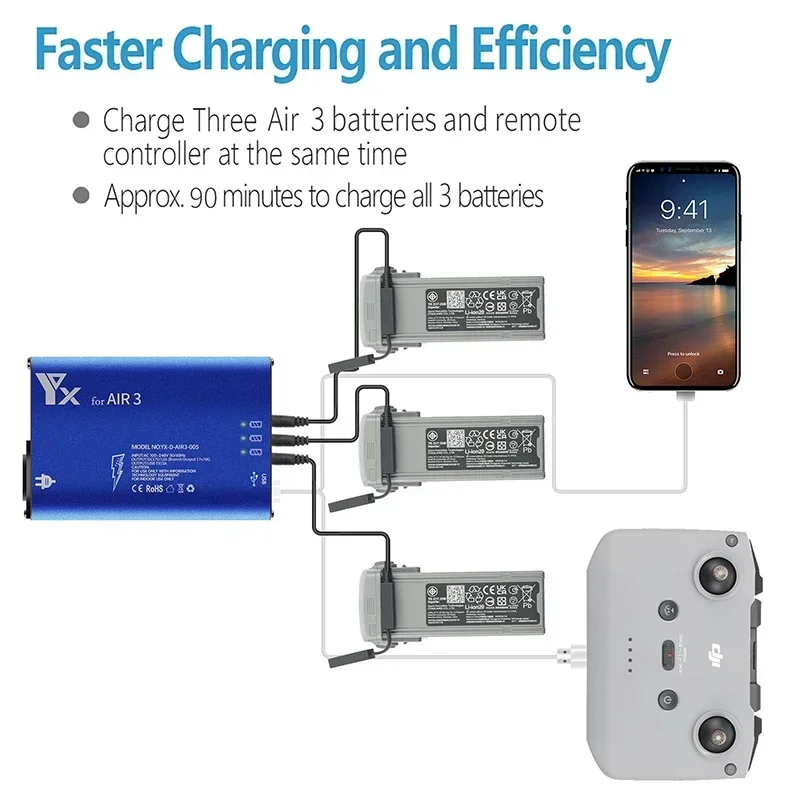 For Air 3 Drone Battery Charger Can Charge 3 Batteries Simultaneously Remote Controller And SmartPhone Intelligent Rapid Charger