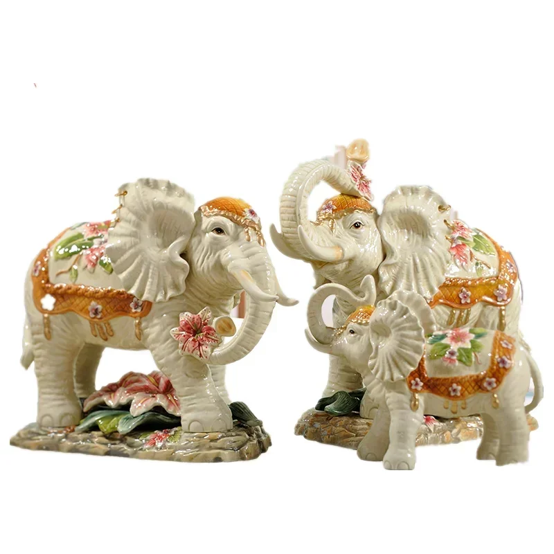 Ceramic Elephant Ornaments Recruit Wealth Chinese China-Chic Feng Shui Elephant Crafts Living Room TV Cabinet New House Gift