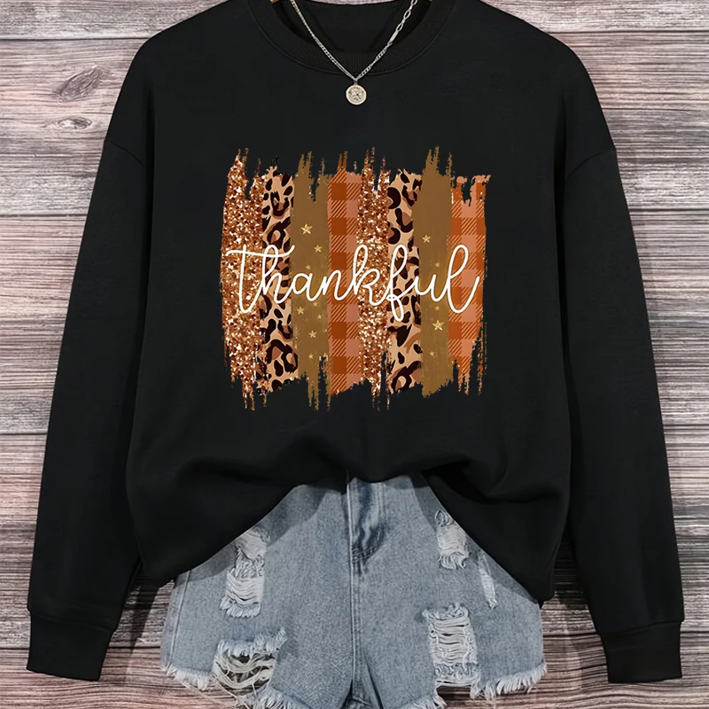 Leopard Womens Thankful Sweatshirts Fall Season Gift Holiday Women's Sweater Vintage Retro Thanksgiving Leopard Print Hoodies