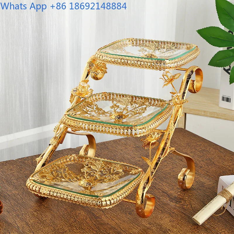 

New Fruit Plate Multi-layer Dessert Plate Home Living Room Glass Light Luxury Creative Fruit Plate Pastry