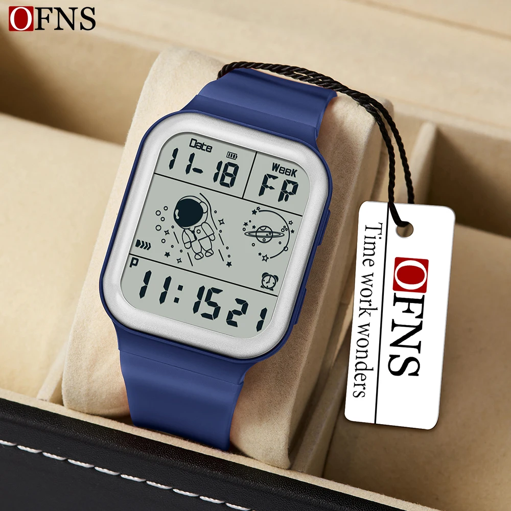 

OFNS 6052 Hot selling Fashion Single Display LED Electronic Watch Square Spaceman Waterproof Male and Female Student Watch 2024