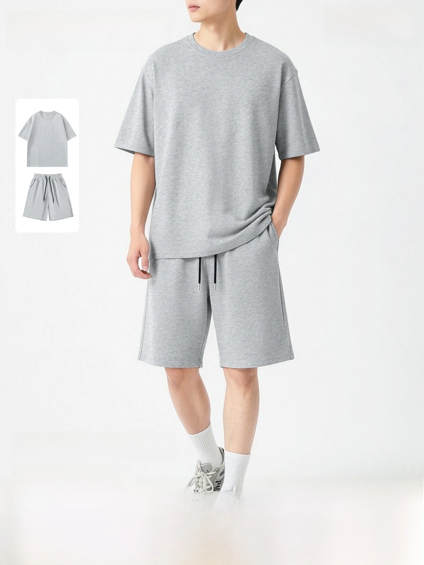 

Pure Cotton Breathable Fitness Sports Suit for Men Summer Thin Short Sleeve Loose Large Size Short Pants T-Shirt Set