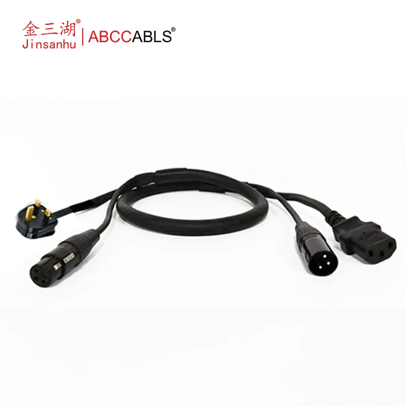 ABCCABLS BS1363 UK Plug to IEC C13 + 3Pin XLR Combo Cable : Combined Power & Audio Cable for Active Stage Speakers