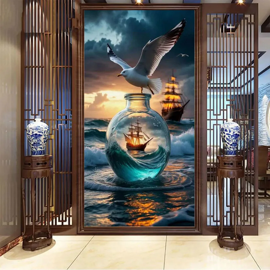 

Fullcang чайка парусник большой размер Diy алмазная живопись пейзаж полная квадратная круглая дрель мозаика вышивка картина Настенный декор