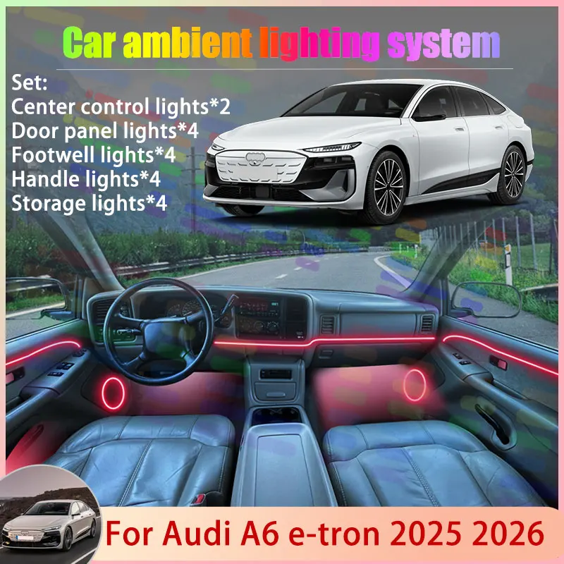 

Для Audi A6 e-tron 2025 2026 2/18 в 1, автомобильная атмосферная лампа, RGB абажур, ансамбль, стример, атмосферный набор, автоаксессуары