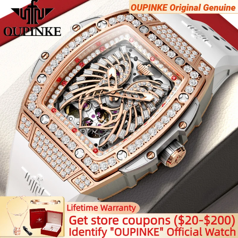 OUPINKE 3225 Skeleton Women's Watch Sapphire Mirror Deep Waterproof  Imported Automatic Movement Women Watches