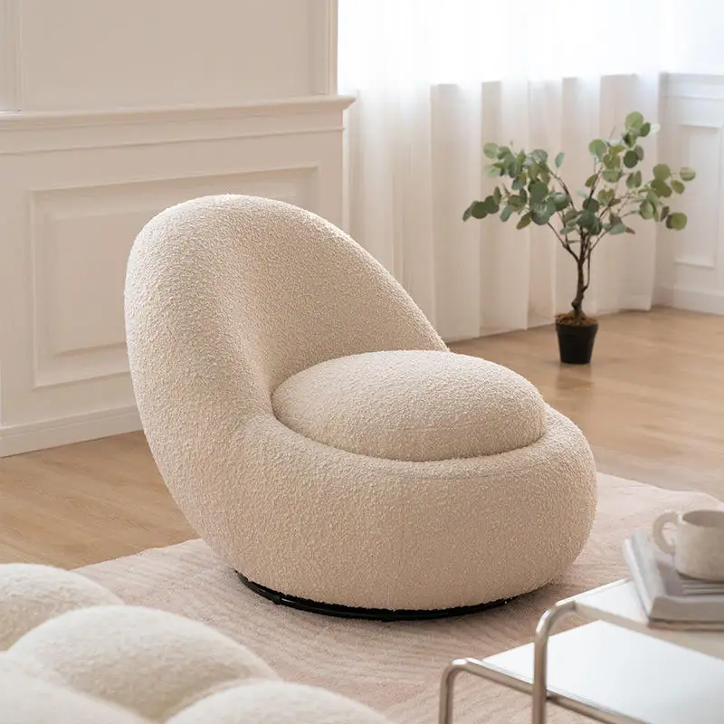 Single Sofa Lambhair Wool Sofa Home Furniture Modern One Seat Egg Shaped Lamp Wool Leisure Chair Sofa For Living Room