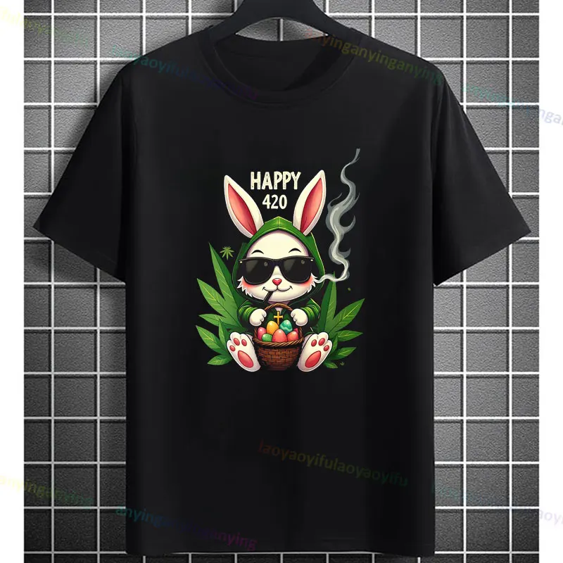 

Мужская футболка с рисунком Happy Easter Bunny 420. Модная футболка из чистого хлопка с забавным дизайном листьев и модных очков.
