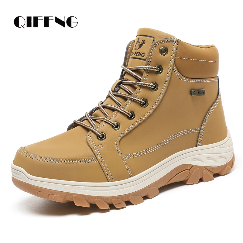 Yellow Ankle Boots Cowboy Footwear Snow Warm Fur Sneakers Padded Trekking Black Waterproof Leather Men Hiking Shoe Winter Summer